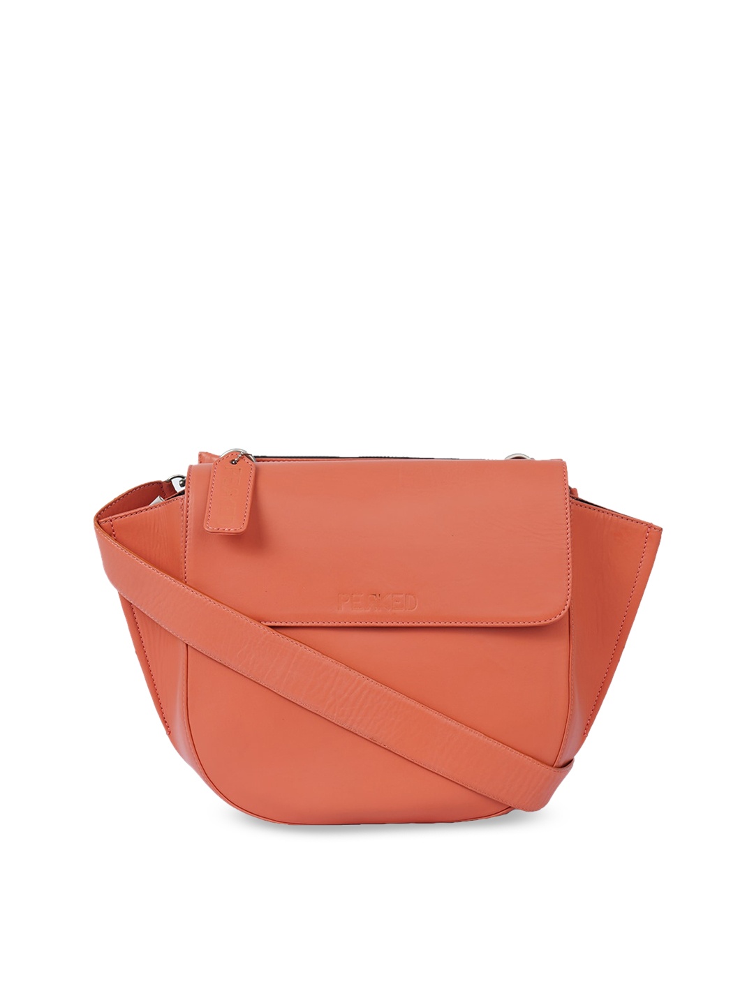 PERKED Coral Leather Half Moon Sling Bag