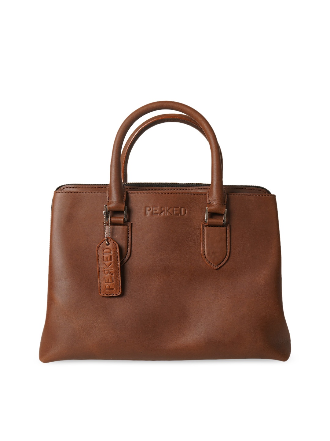 

PERKED Brown Leather Structured Handheld Bag