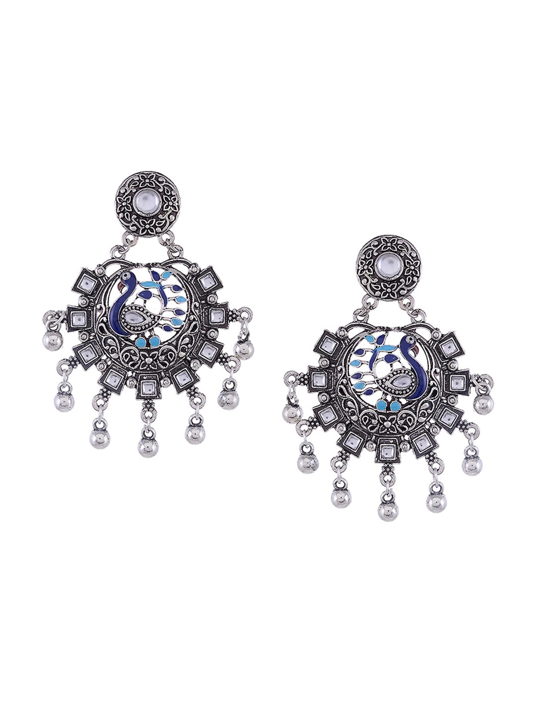 

Silvermerc Designs Silver Plated Contemporary Oxidised Peacock Drop Earrings