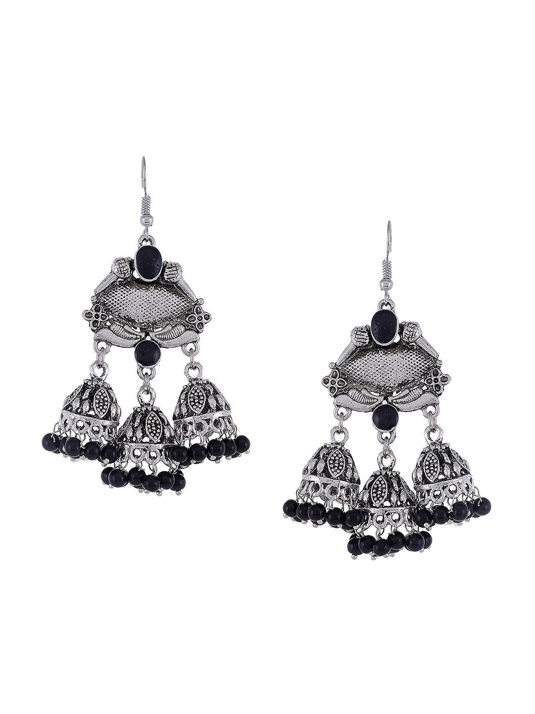 

Silvermerc Designs Silver-Plated Contemporary Oxidised Brass Jhumkas Earrings
