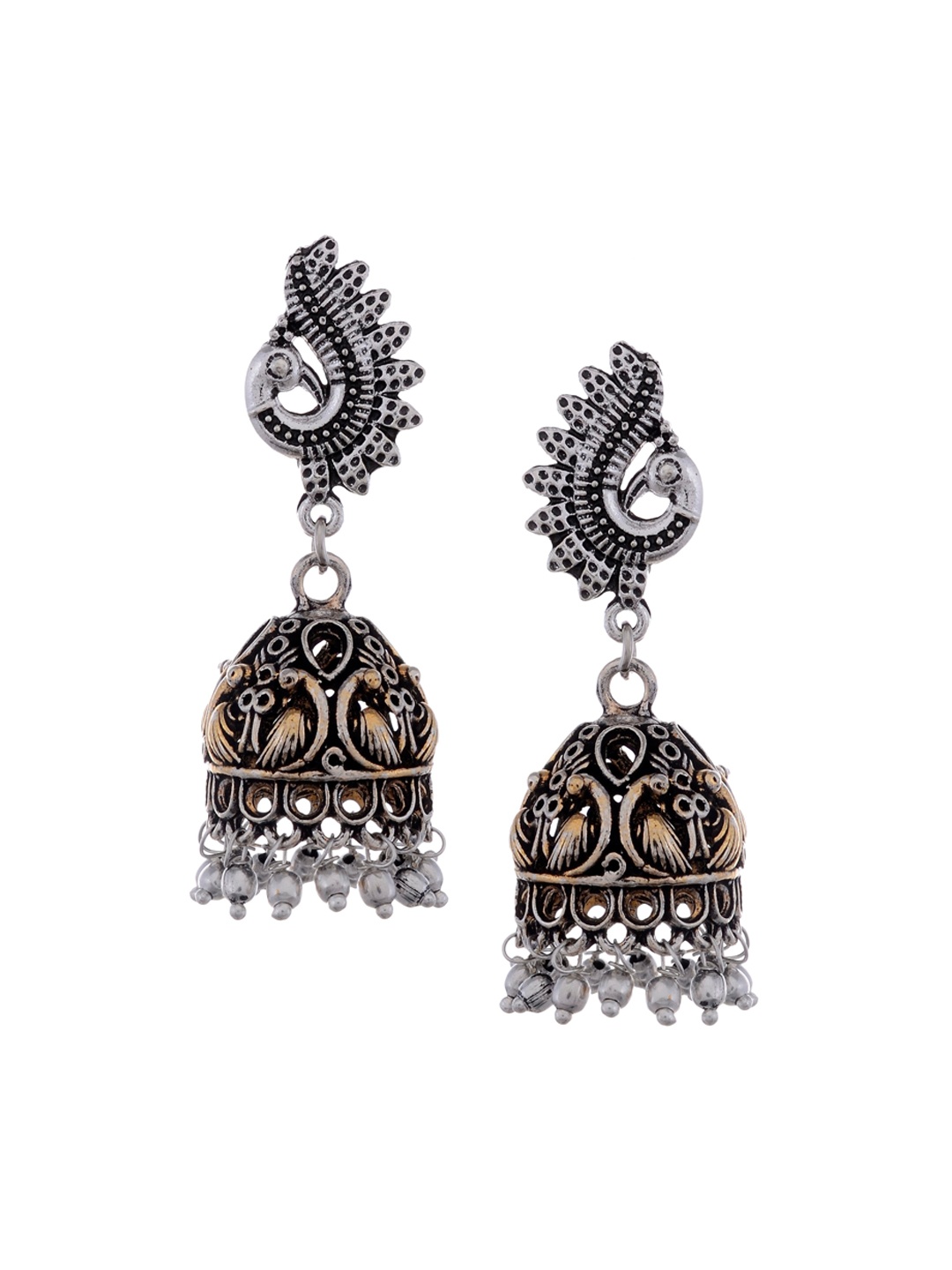 

Silvermerc Designs Silver Plated Contemporary Oxidised Jhumkas Earrings