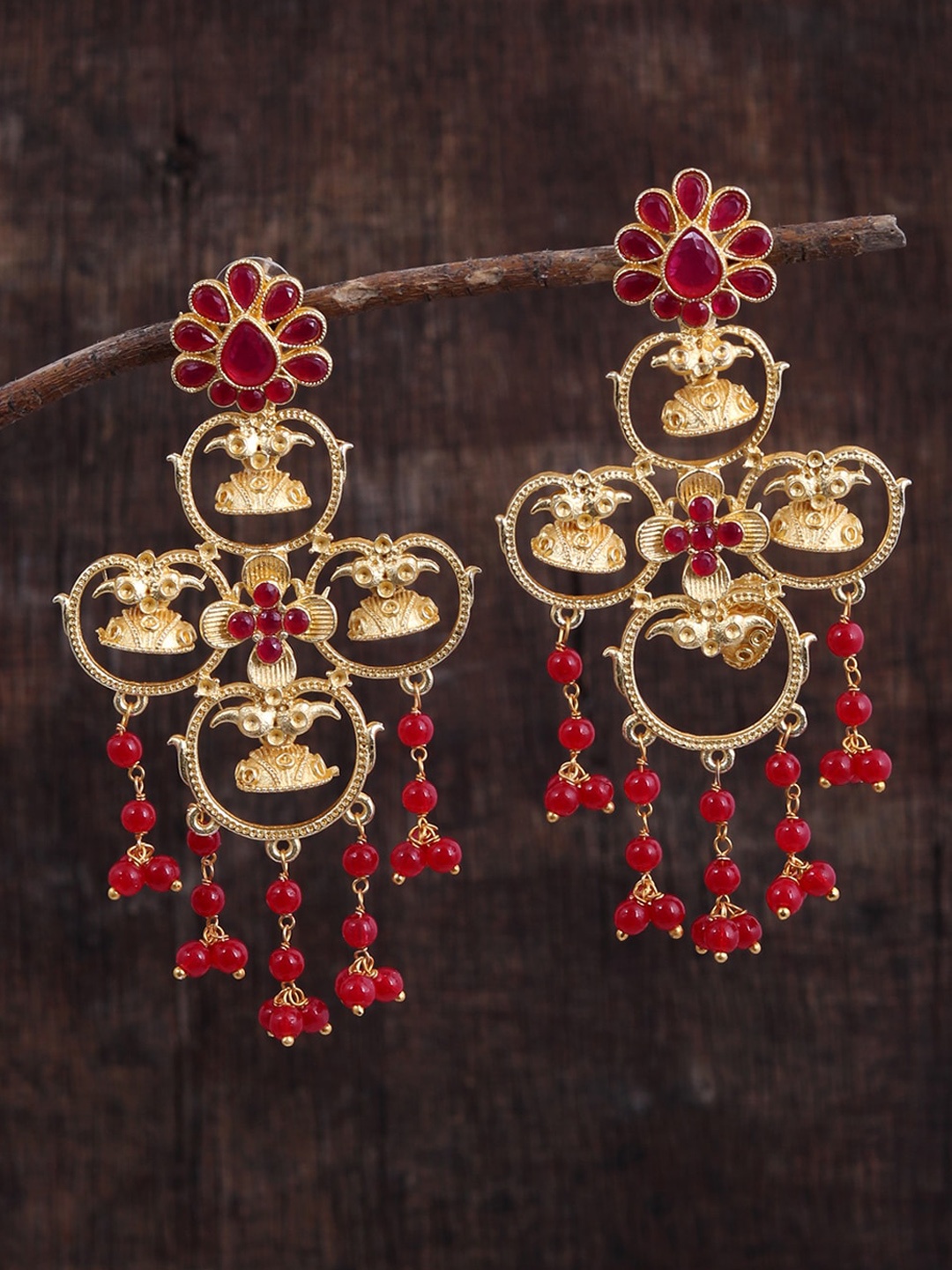 

Silvermerc Designs Gold-Toned & Red Contemporary Drop Earrings