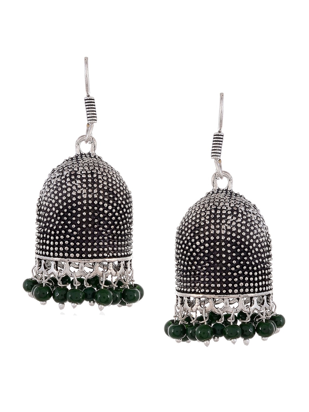 

Silvermerc Designs Silver-Toned & Black Dome Shaped Jhumkas Earrings