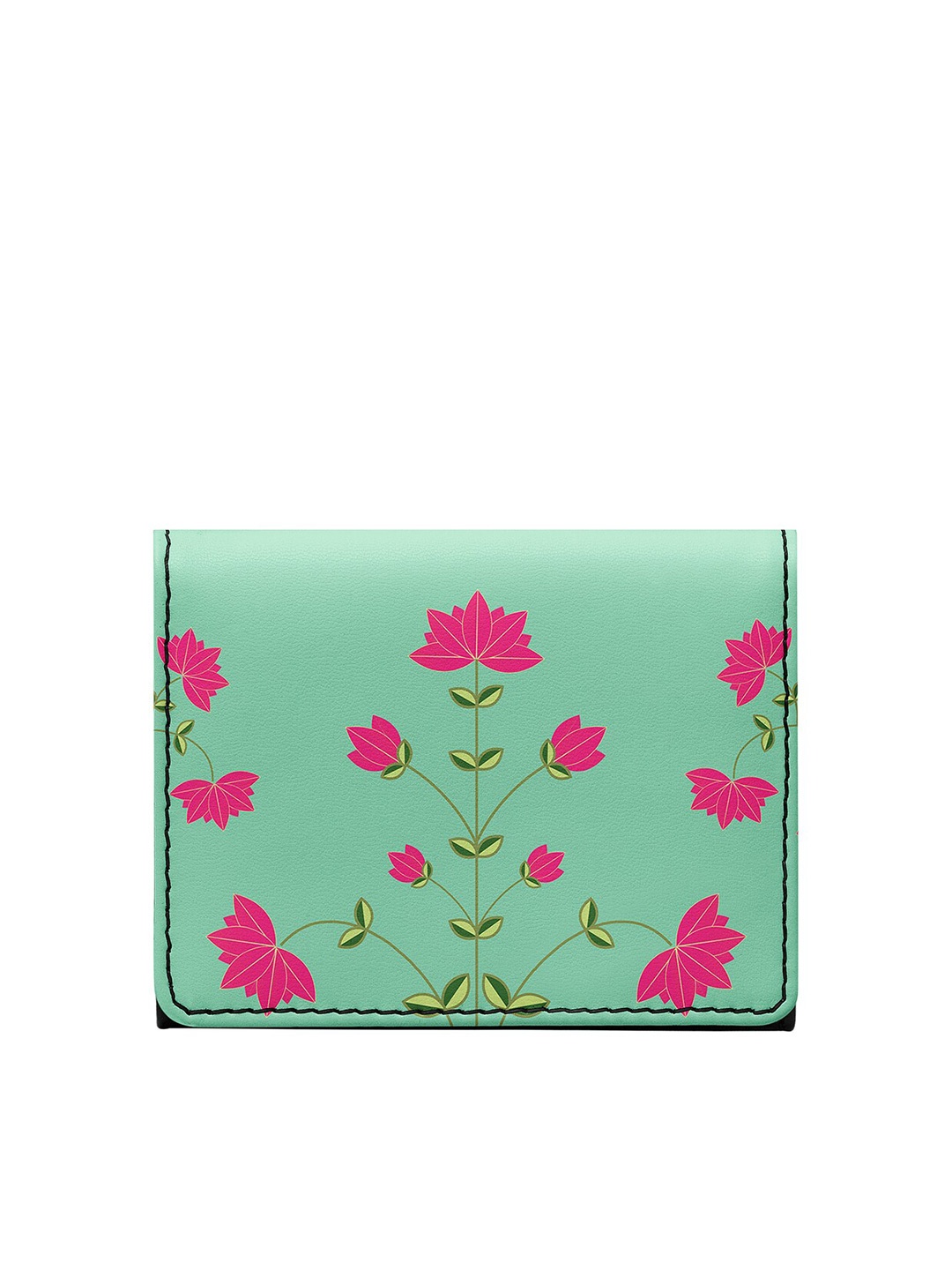 

DailyObjects Unisex Pink & Green Floral Printed PU Two Fold Wallet