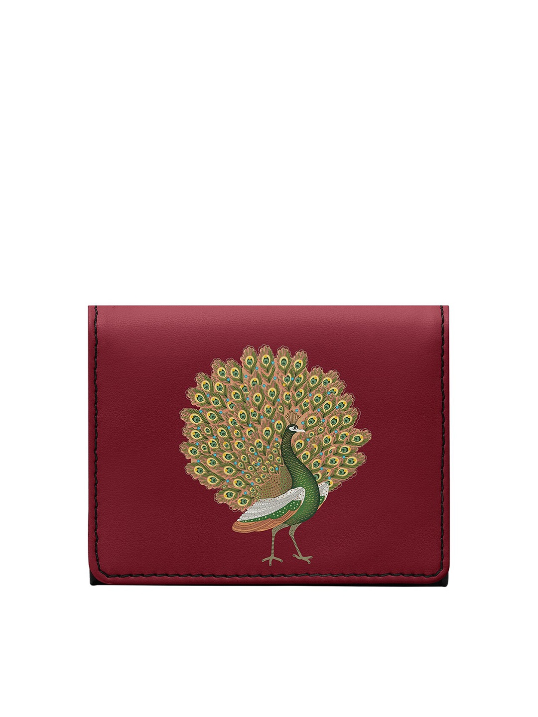 

DailyObjects Unisex Maroon & Green Ethnic Motifs Printed Two Fold Wallet