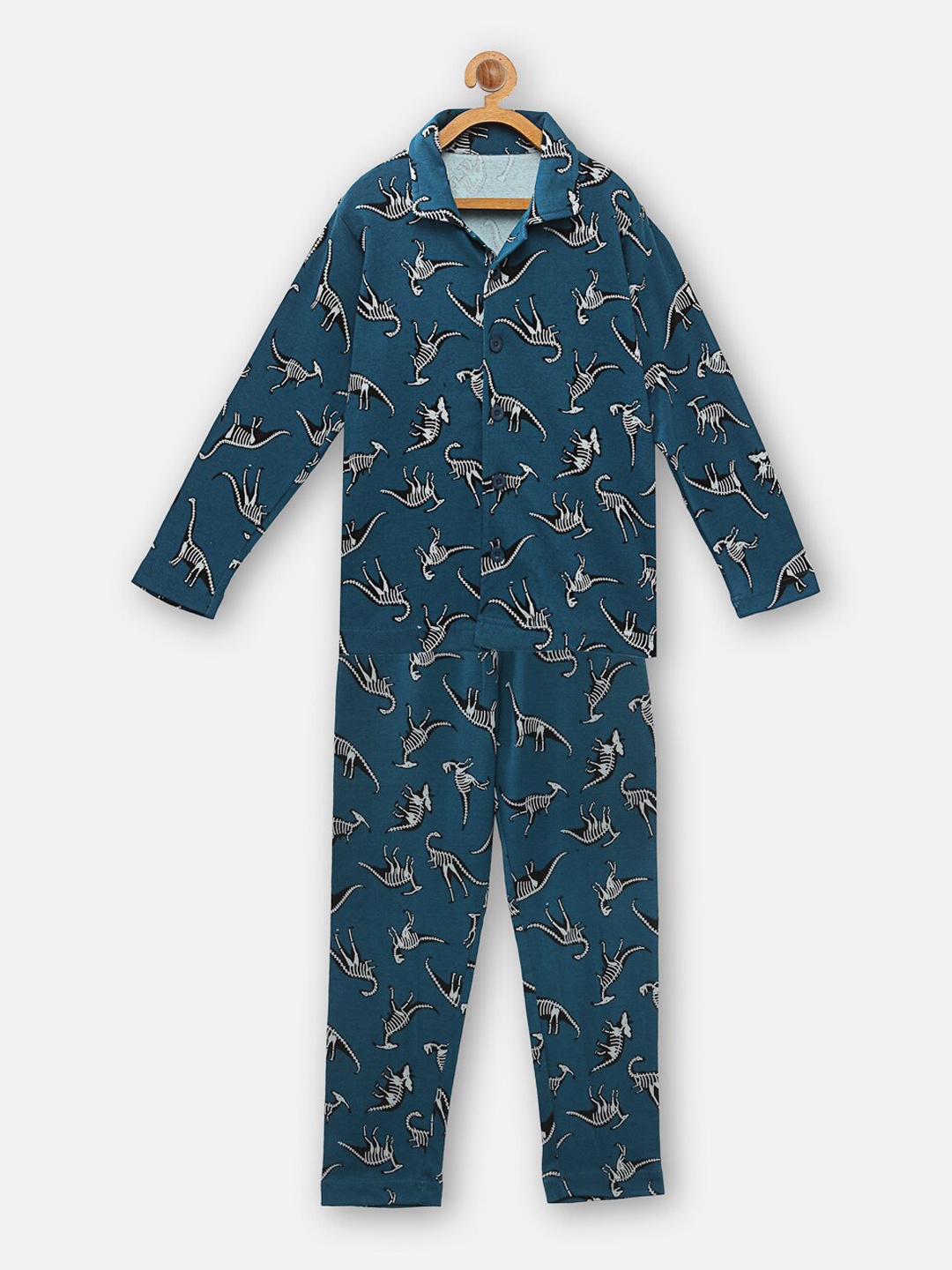 

NYNSH- PlusS Kids Kids Boys Teal Blue & White Printed Pure Cotton Night suit