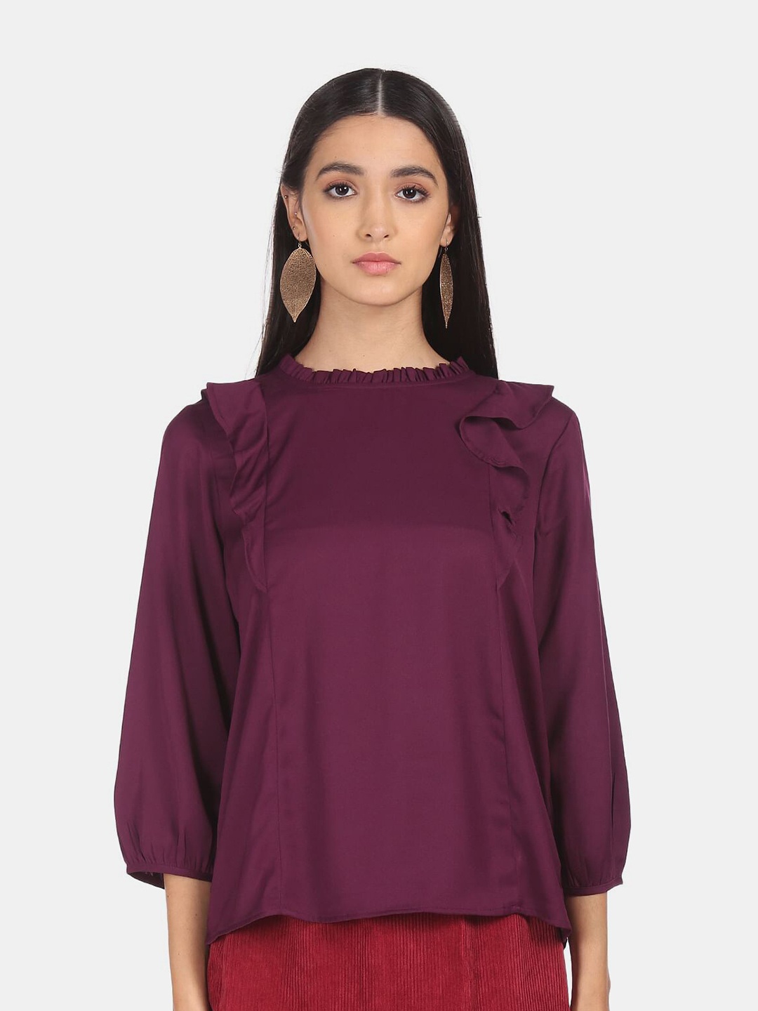 

SHFFL Women Purple Solid Ruffles Top
