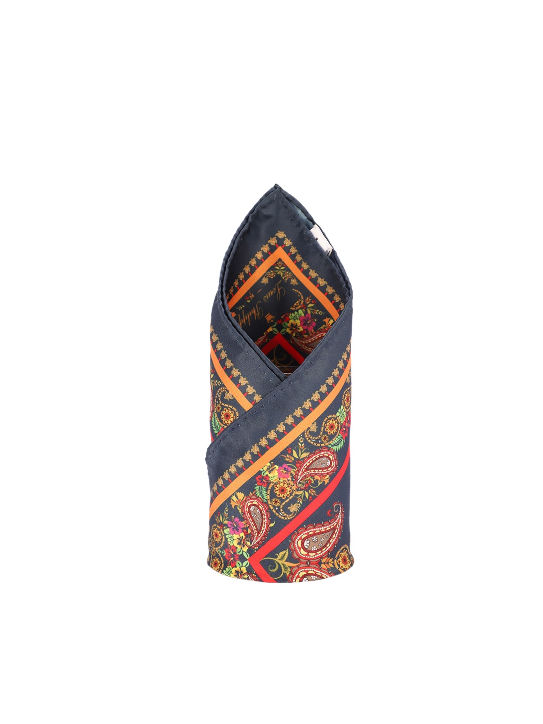 

Louis Philippe Men Navy Blue & Orange Printed Pocket Square