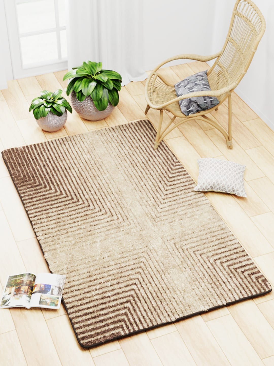 

BIANCA Brown Geometric Design Anti-Skid Soft Rectangular Shaggy Carpet