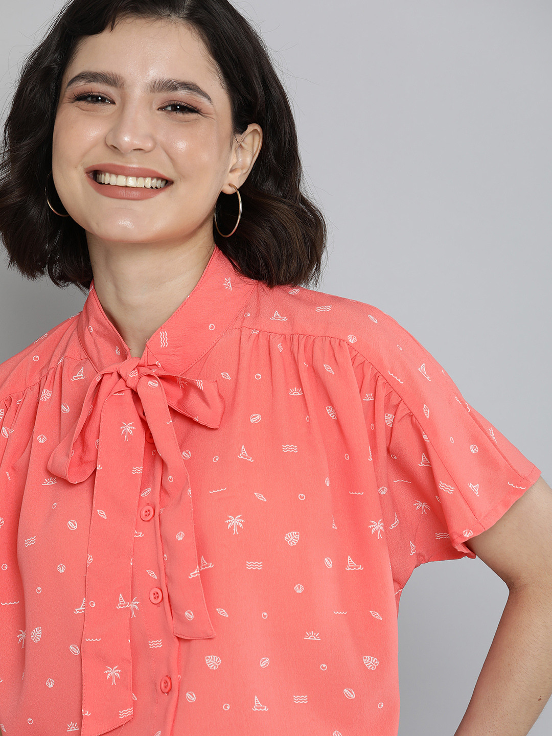 

Mast & Harbour Women Rose & White Printed Casual Shirt