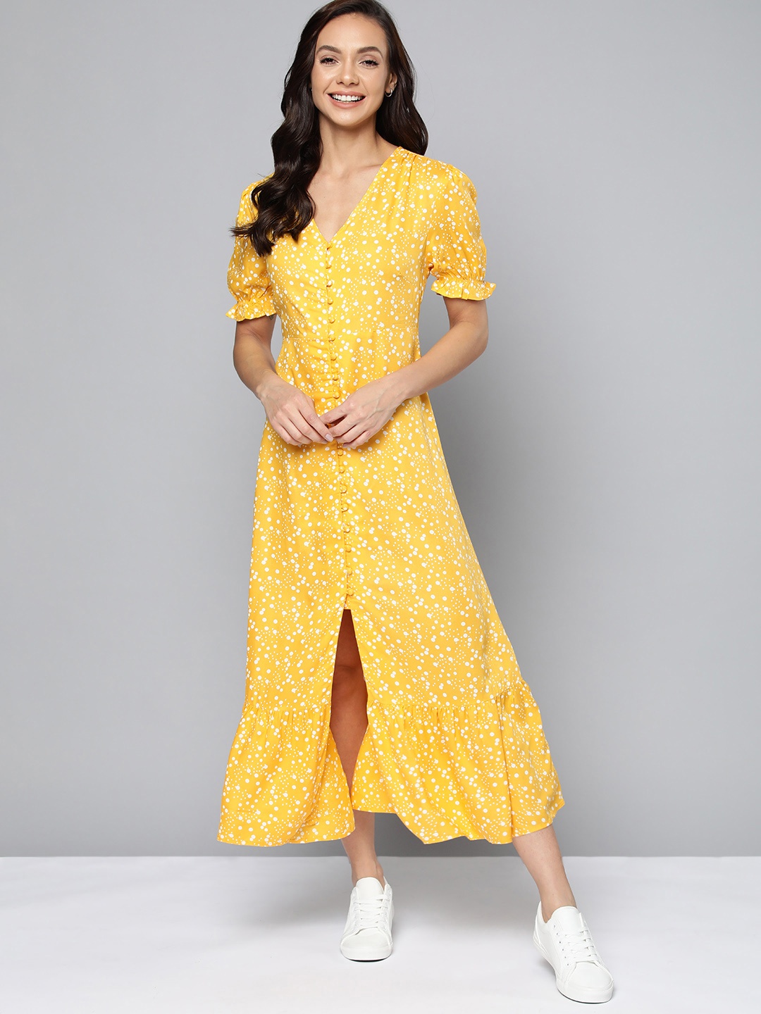 

Mast & Harbour Yellow & White A-Line Midi Dress