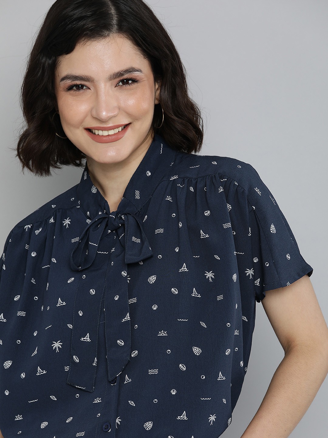 

Mast & Harbour Women Navy Blue & White Printed Casual Shirt