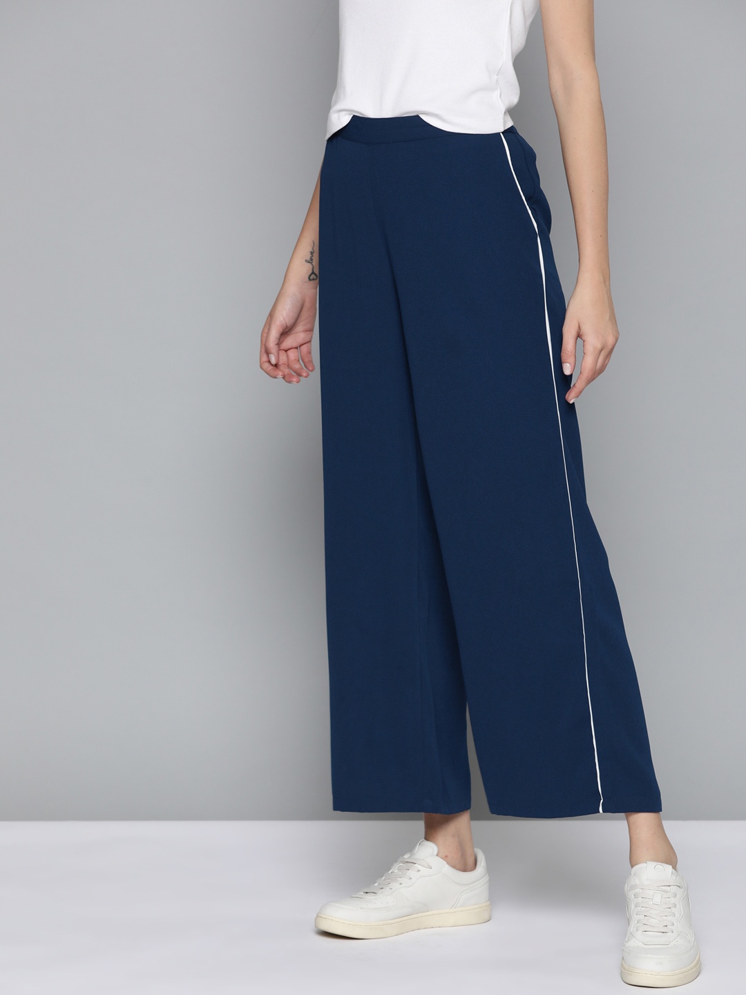 

Mast & Harbour Women Navy Blue Solid Trousers