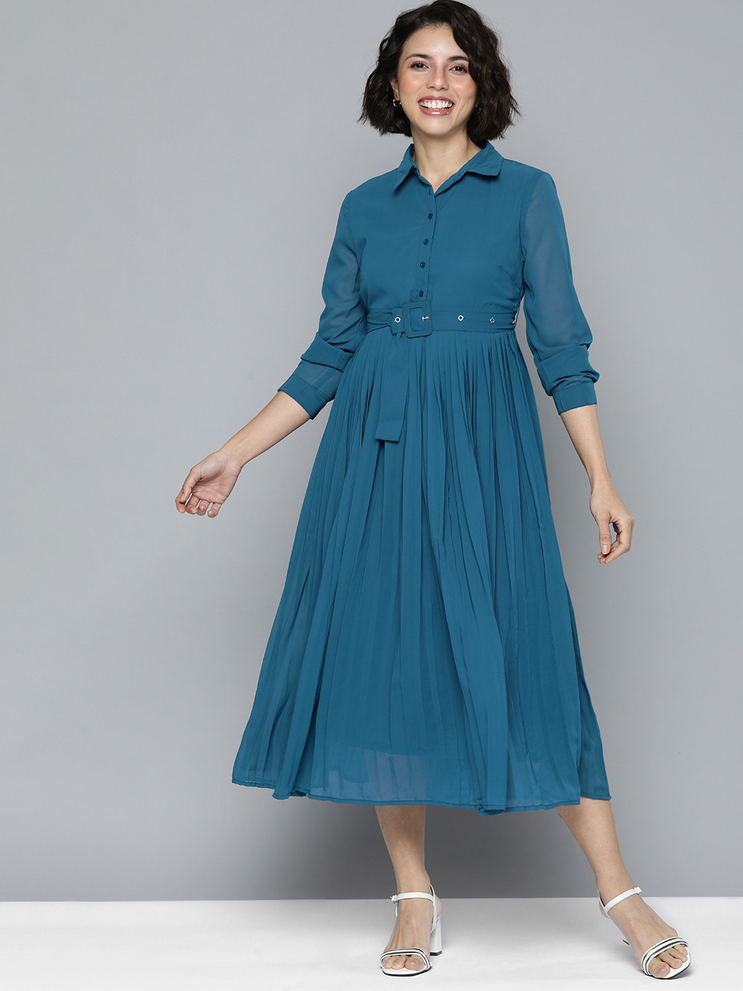 

Mast & Harbour Women Blue Solid Casual Maxi Dress