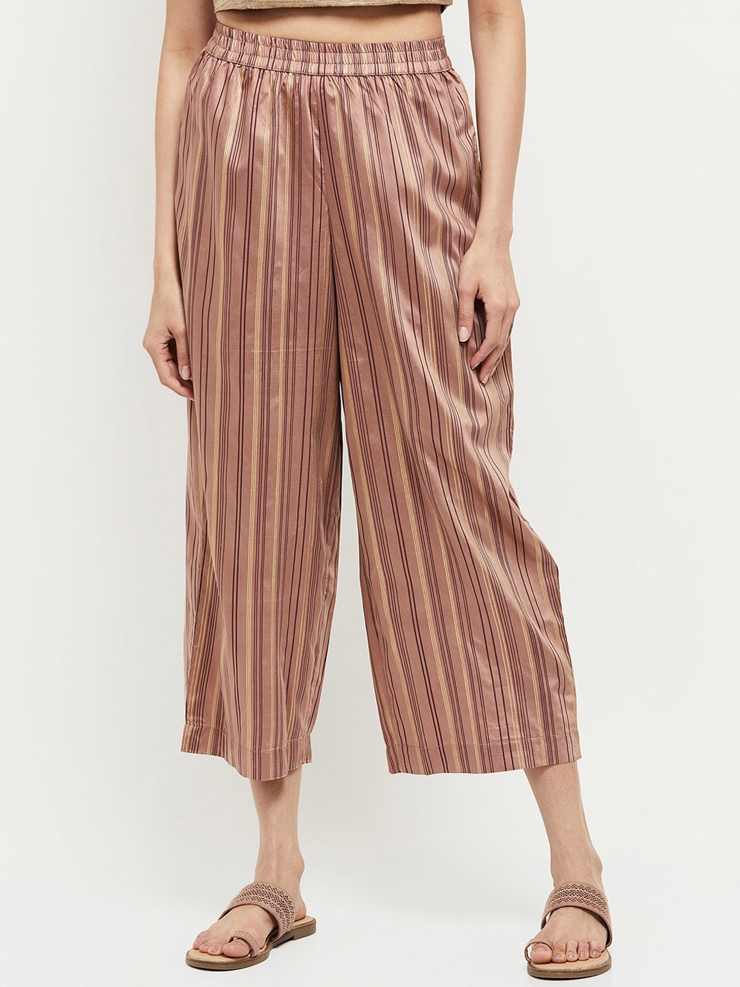

max Women Brown & Golden Striped Culottes Trousers