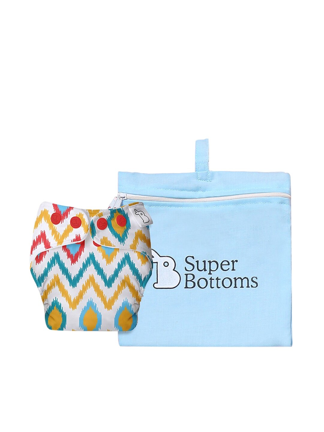 

SuperBottoms Kids Ikat Printed UNO Trim Cloth Sustainable Diaper With Easy Snap Technology, White