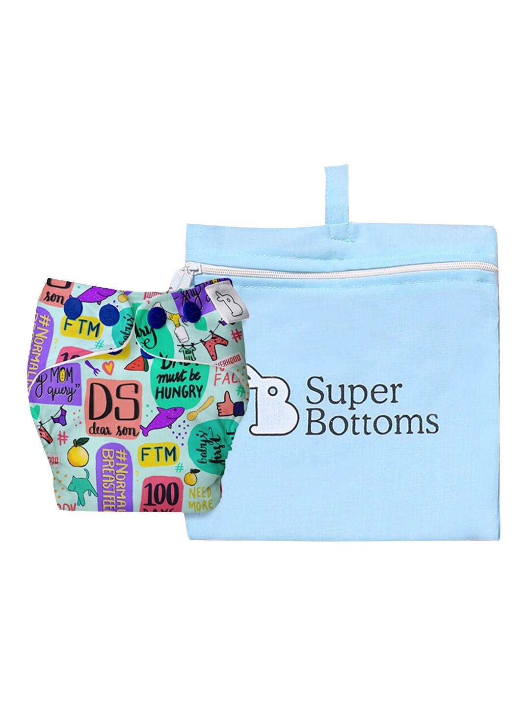 

SuperBottoms Kids UNO Trim Cloth Sustainable Diaper With Easy Snap Technology, Multi