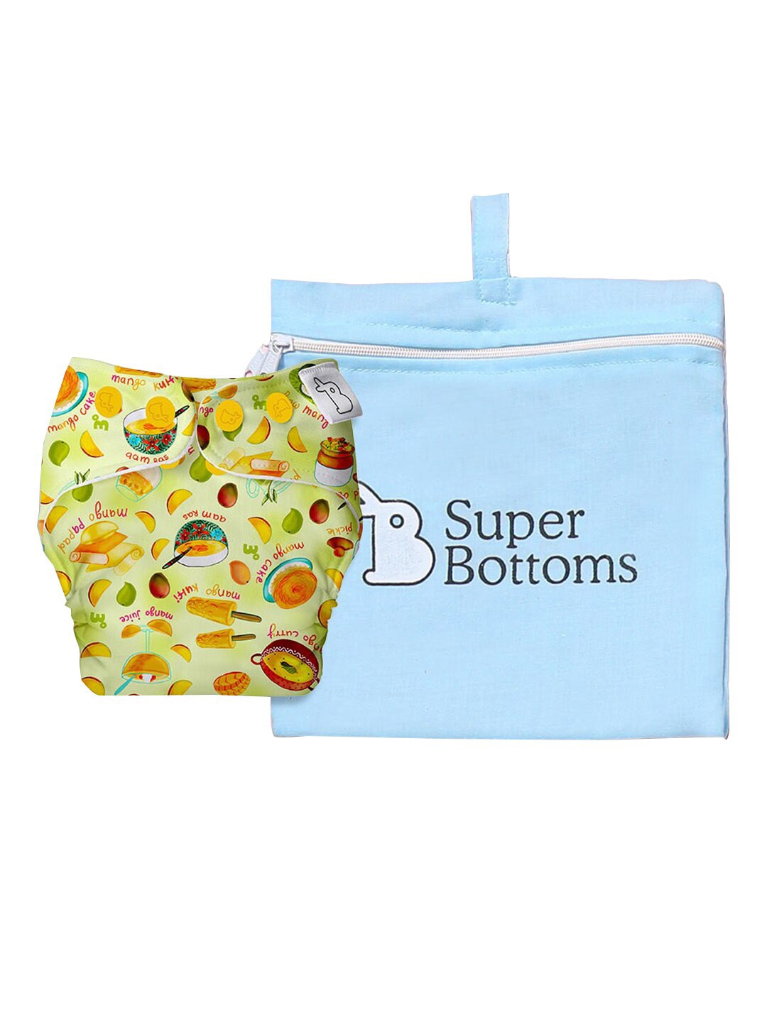 

SuperBottoms Infants Yellow & Green Printed Waterproof Baby Cloth Washable Sustainable Diaper