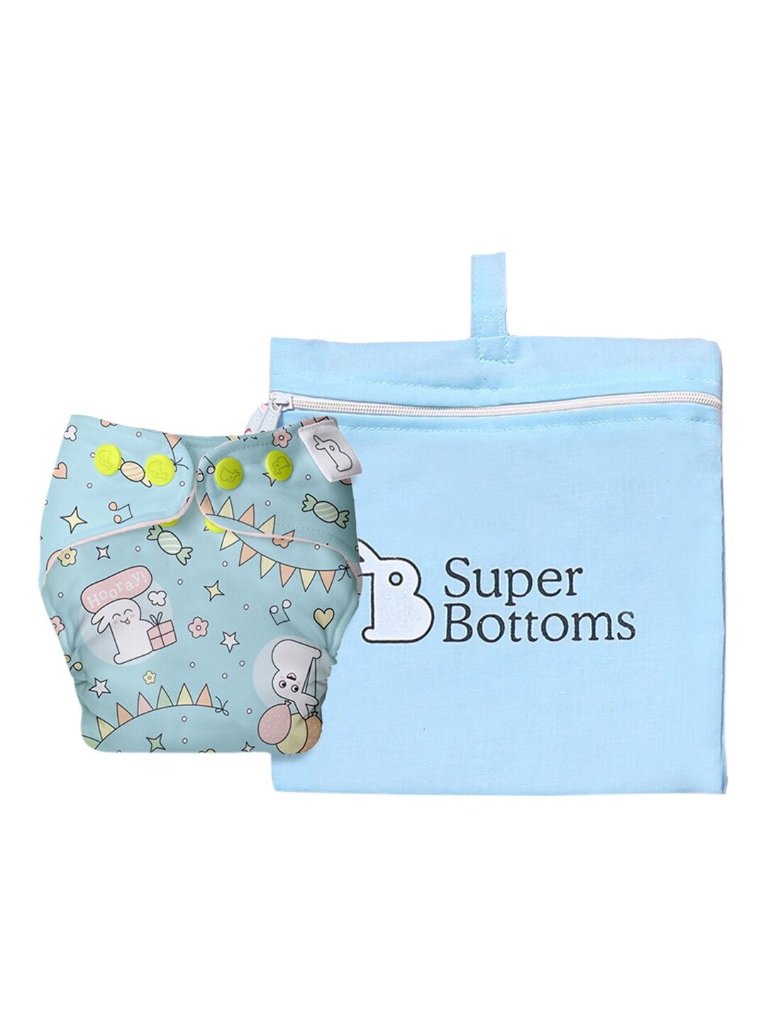 

SuperBottoms Kids Blue Printed UNO Trim Cloth Sustainable Diaper with EasySnap technology