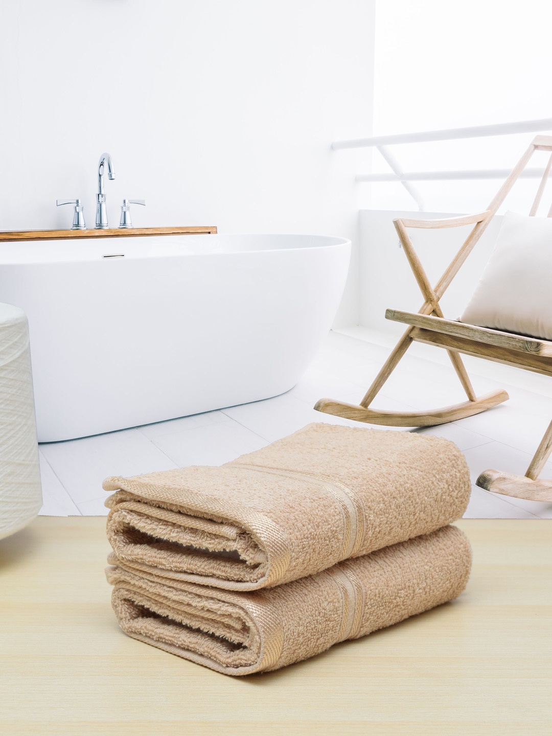 

RANGOLI Beige Set of 2 Pure Cotton Hand Towel