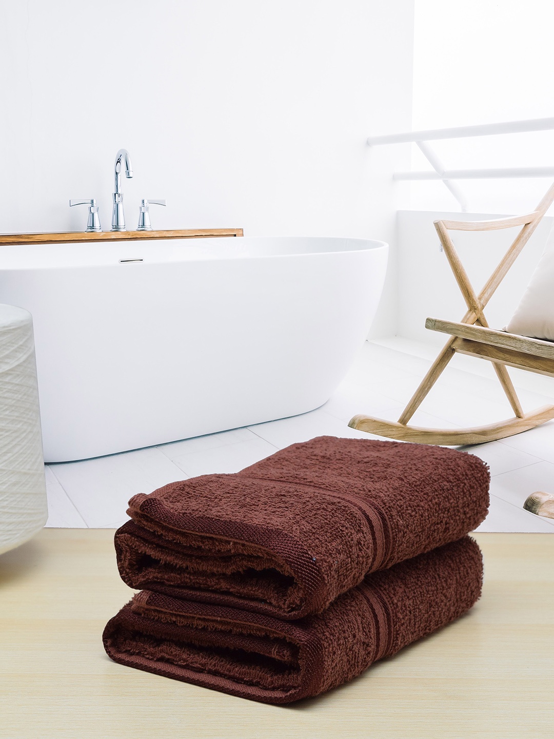 

RANGOLI Brown Set Of 2 Solid 400 GSM Pure Cotton Towel Set