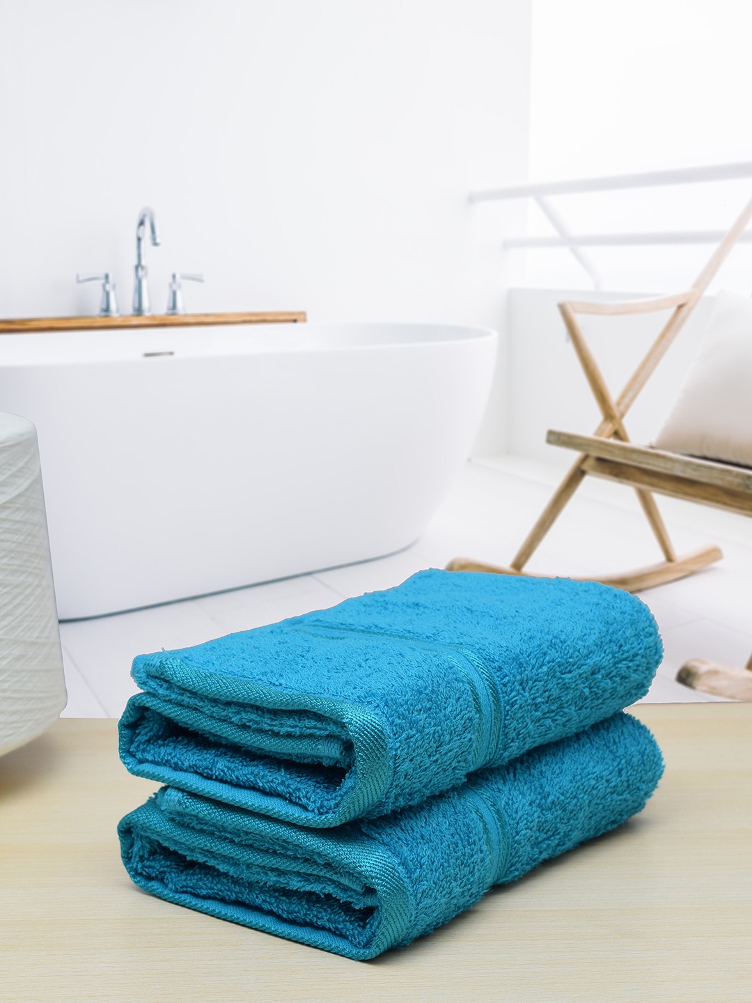 

RANGOLI Blue Set of 2 Solid 400GSM Pure Cotton Towels