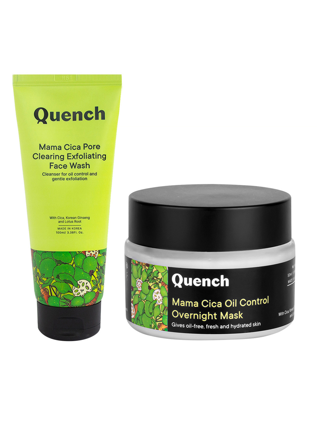 

Quench Set of Mama Cica Overnight Mask & Pore Clearing Face Wash, Green