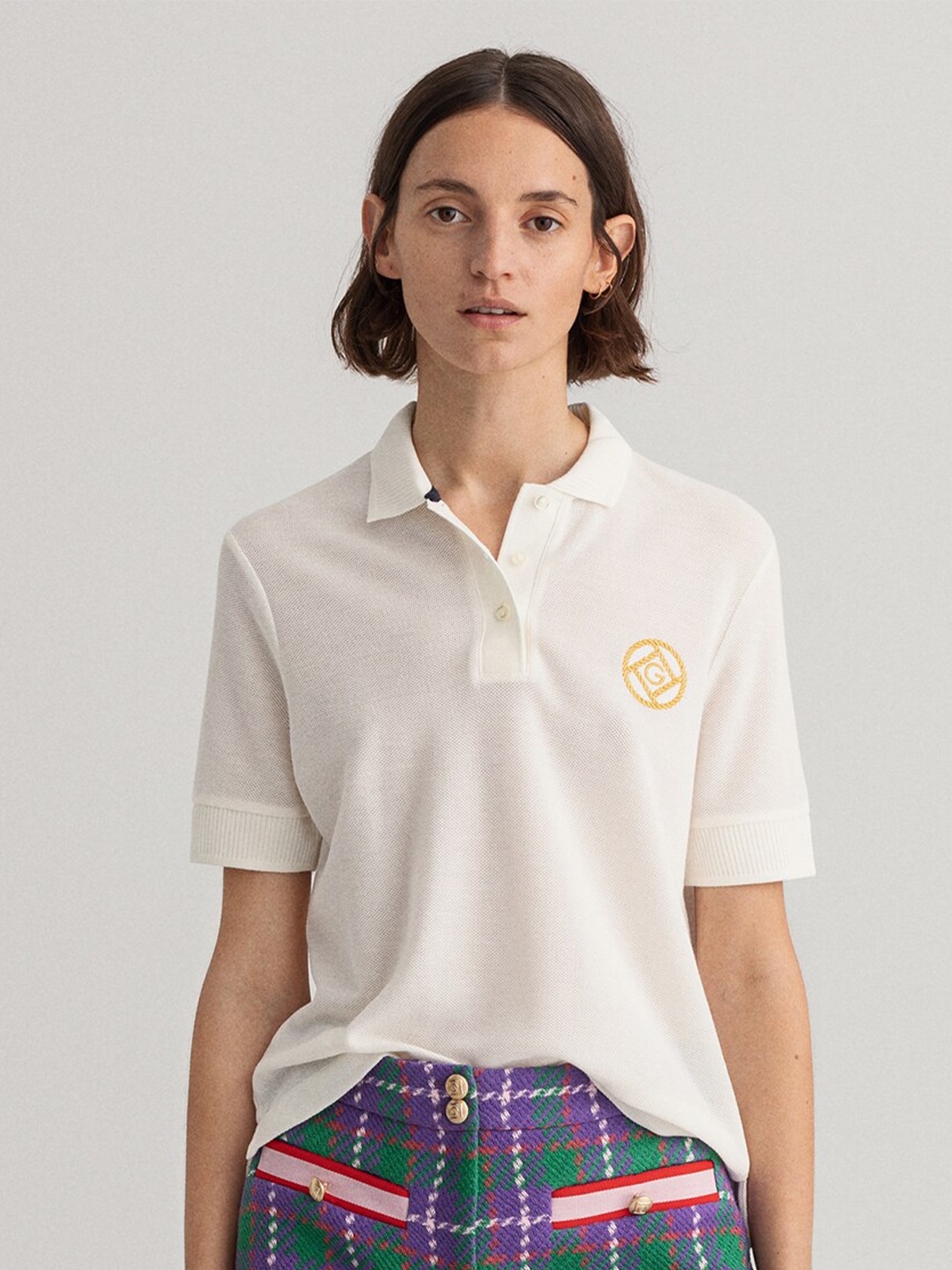 

GANT Women White Polo Collar T-shirt