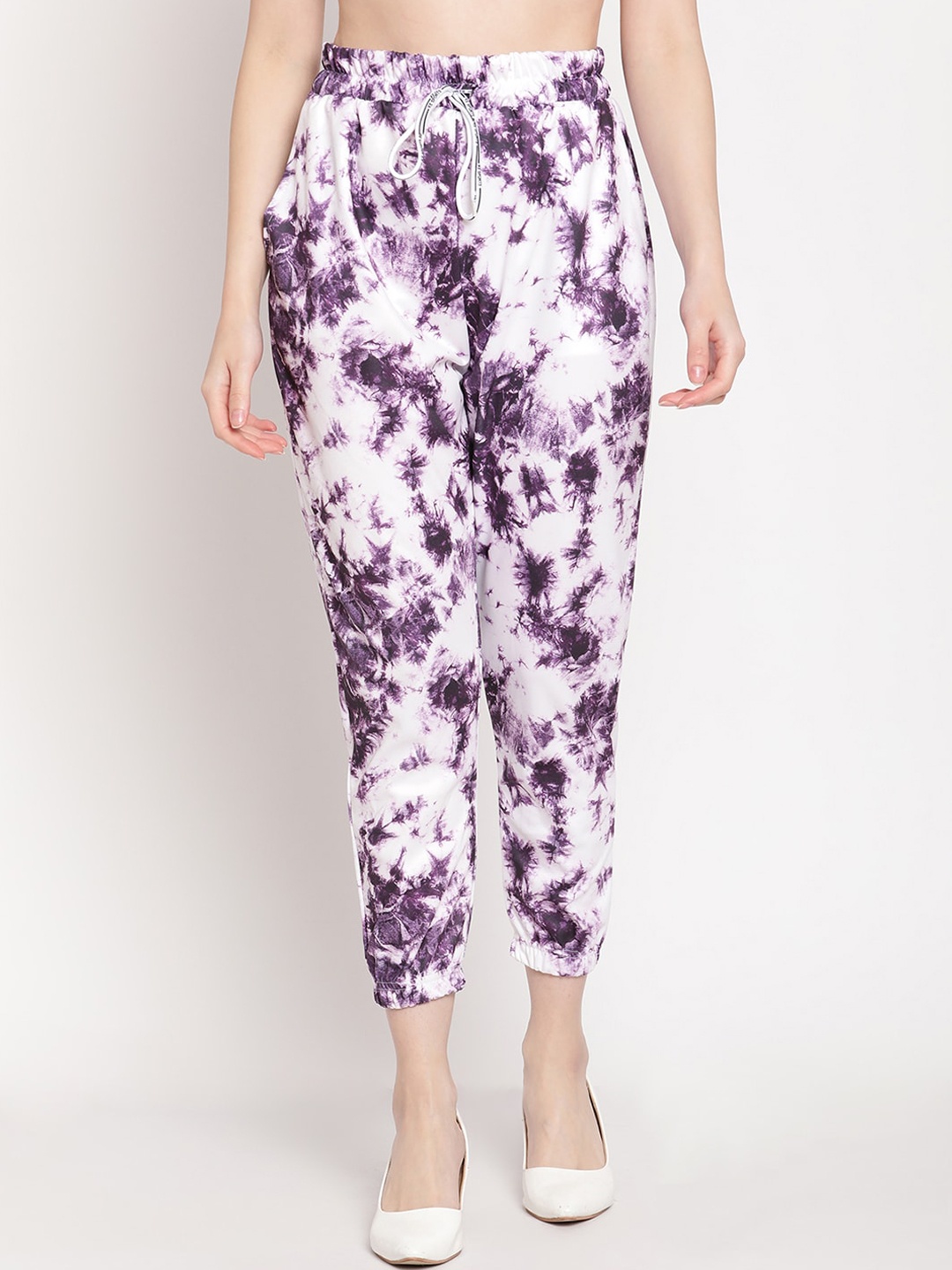 

TAG 7 Women White & Purple Tie-Dye Smart Joggers