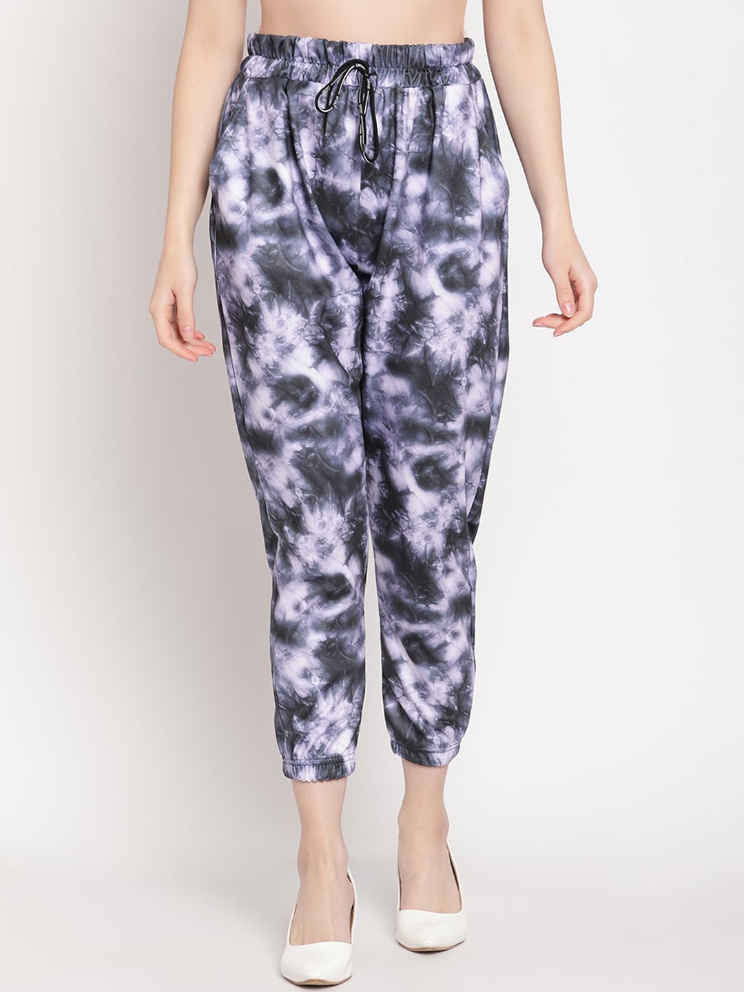 

TAG 7 Women Black & Purple Tie & Dye Smart Regular Fit Joggers Trousers