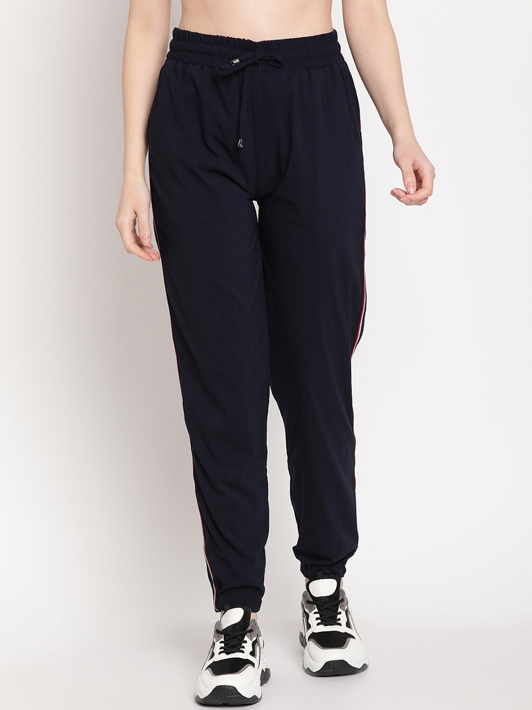 

TAG 7 Women Navy Blue Smart Regular-Fit Joggers Trousers