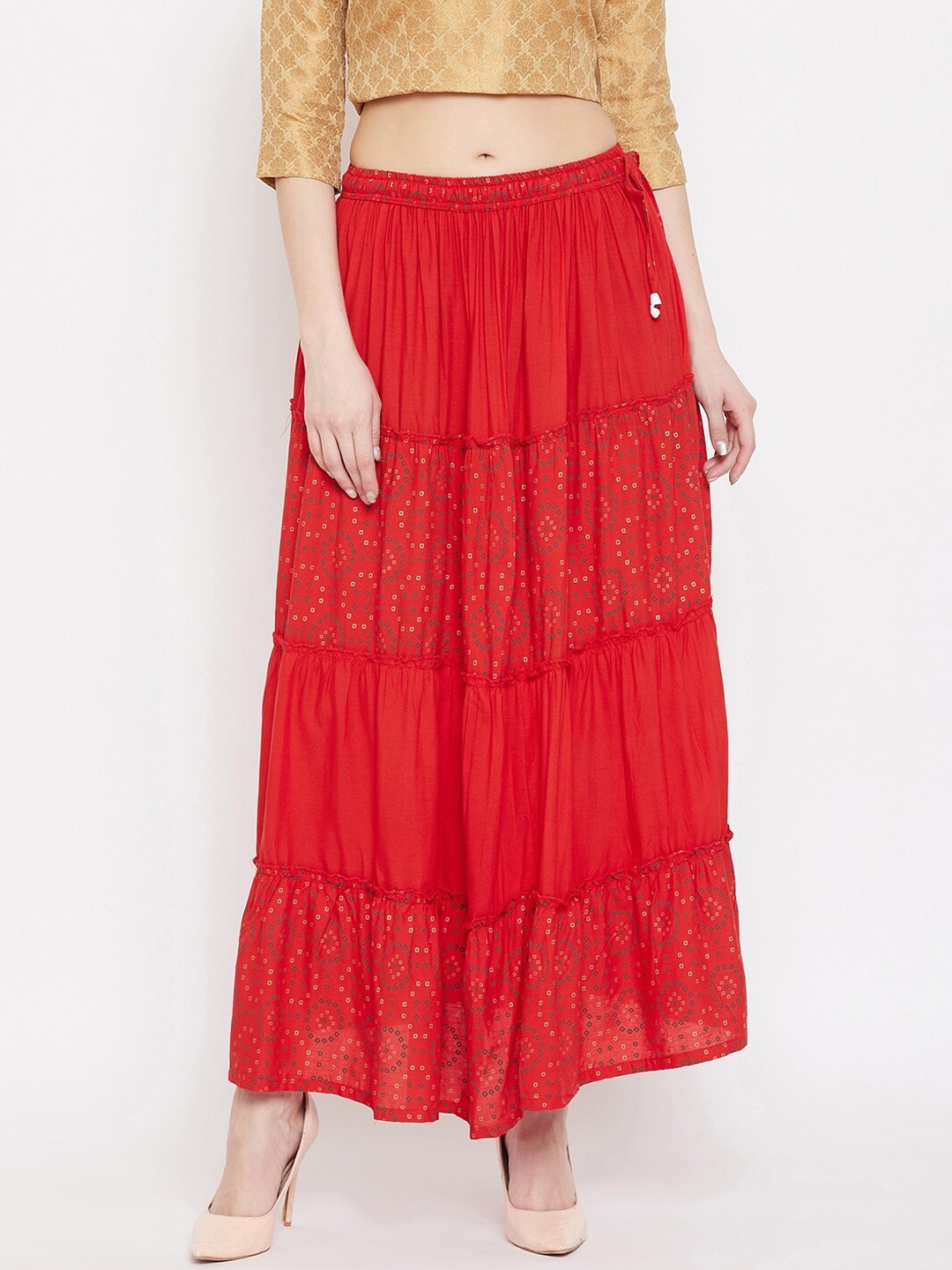 

Clora Creation Women Red Printed Skirts Tiered Maxi Skirt