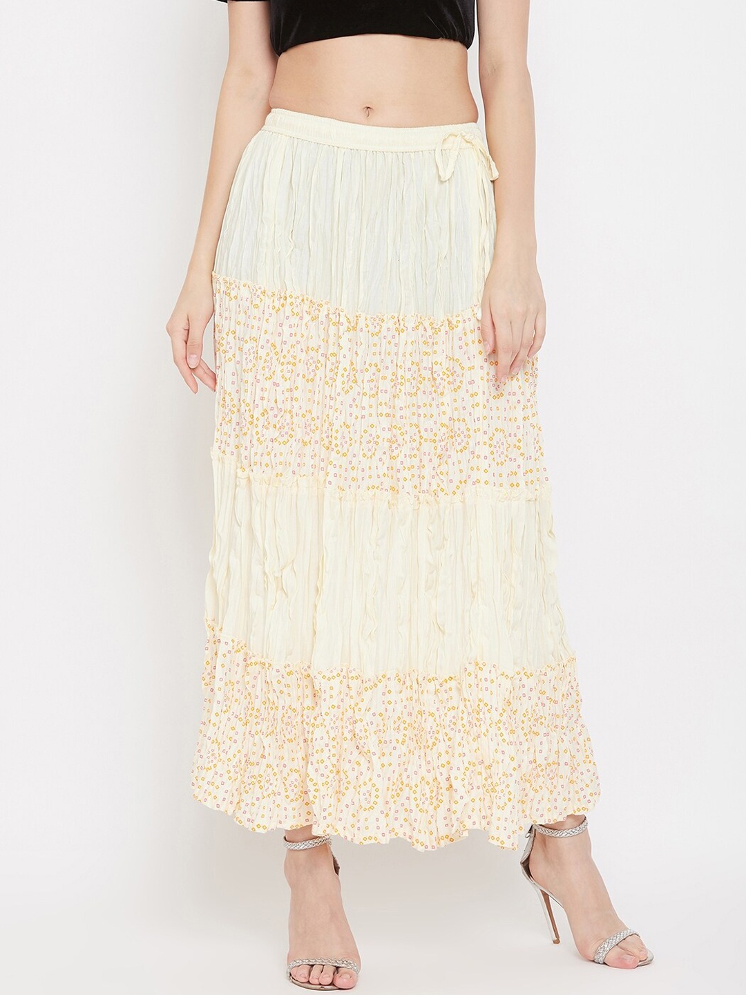 

Clora Creation Women Cream-Coloured Printed Tiered Maxi Skirt