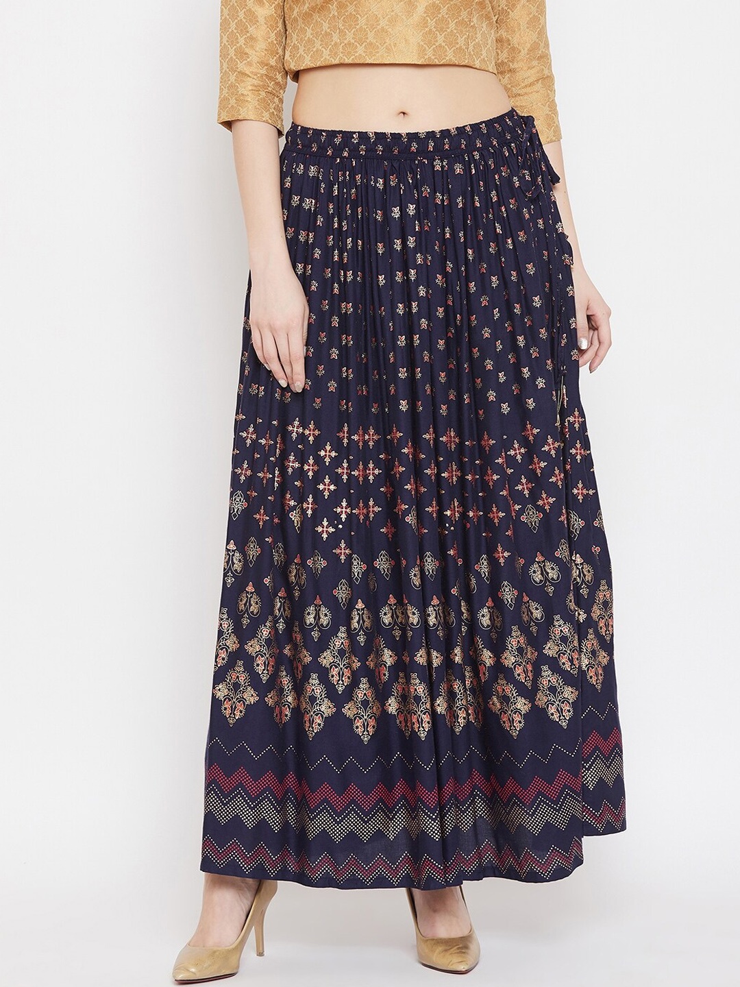 

Clora Creation Women Navy Blue Printed Flared Maxi Skirt