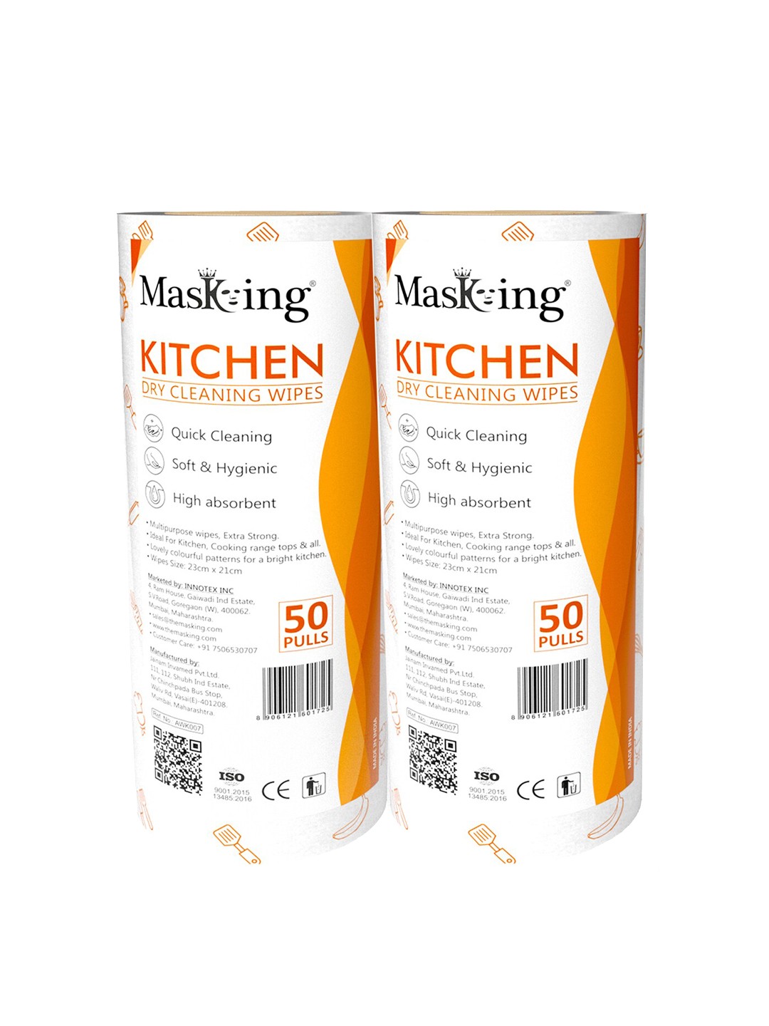

MasKing Set of 2 Kitchen Dry Cleaning Wipes Rolls - 50 Pull each, Orange