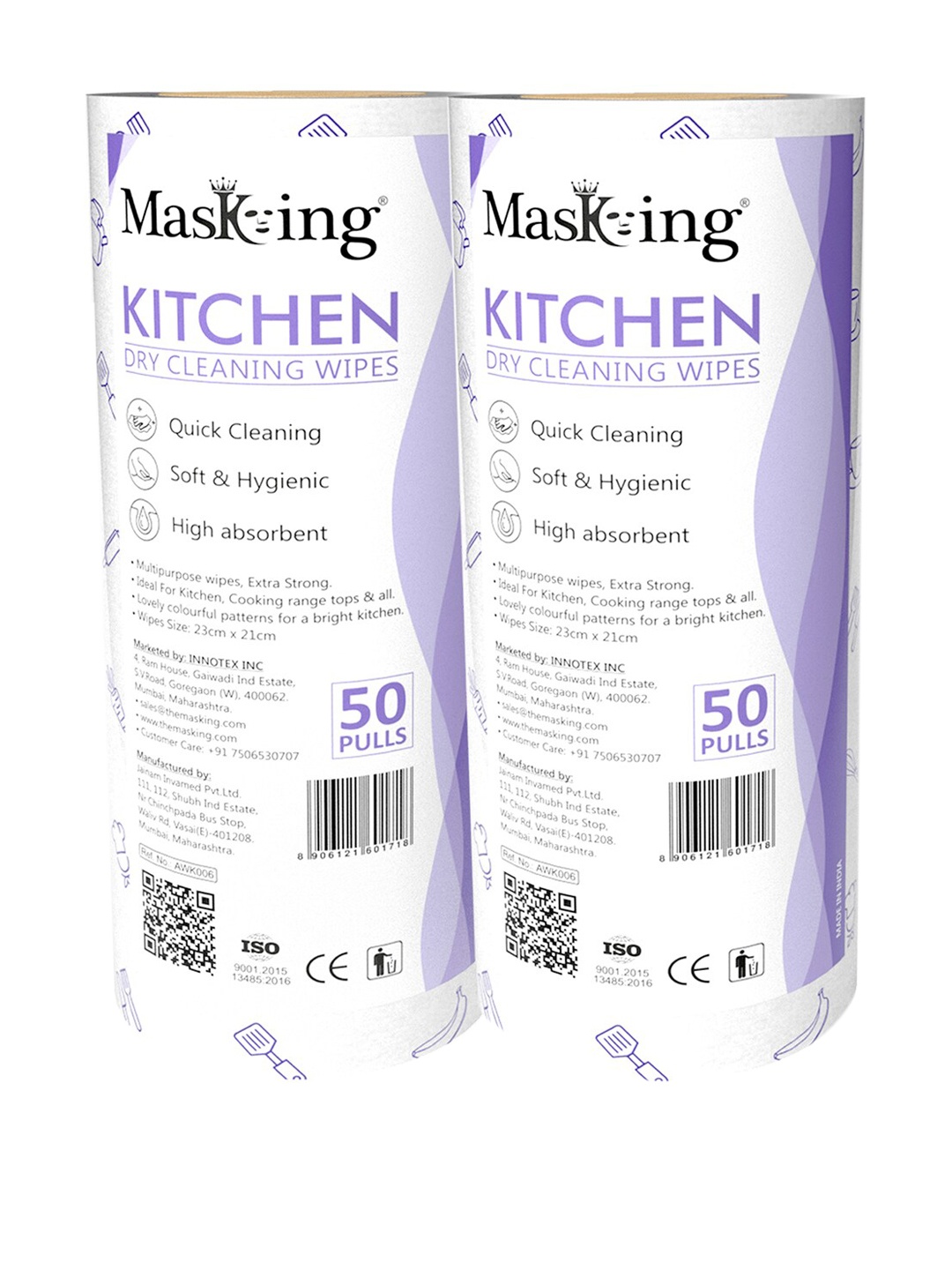 

MasKing Set of 2 Kitchen Dry Cleaning Wipes Rolls - 50 Pull each, White