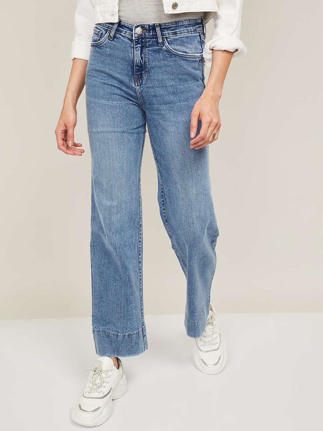 

Xpose Women Blue Comfort Wide Leg High-Rise Clean Look Light Fade Stretchable Jeans