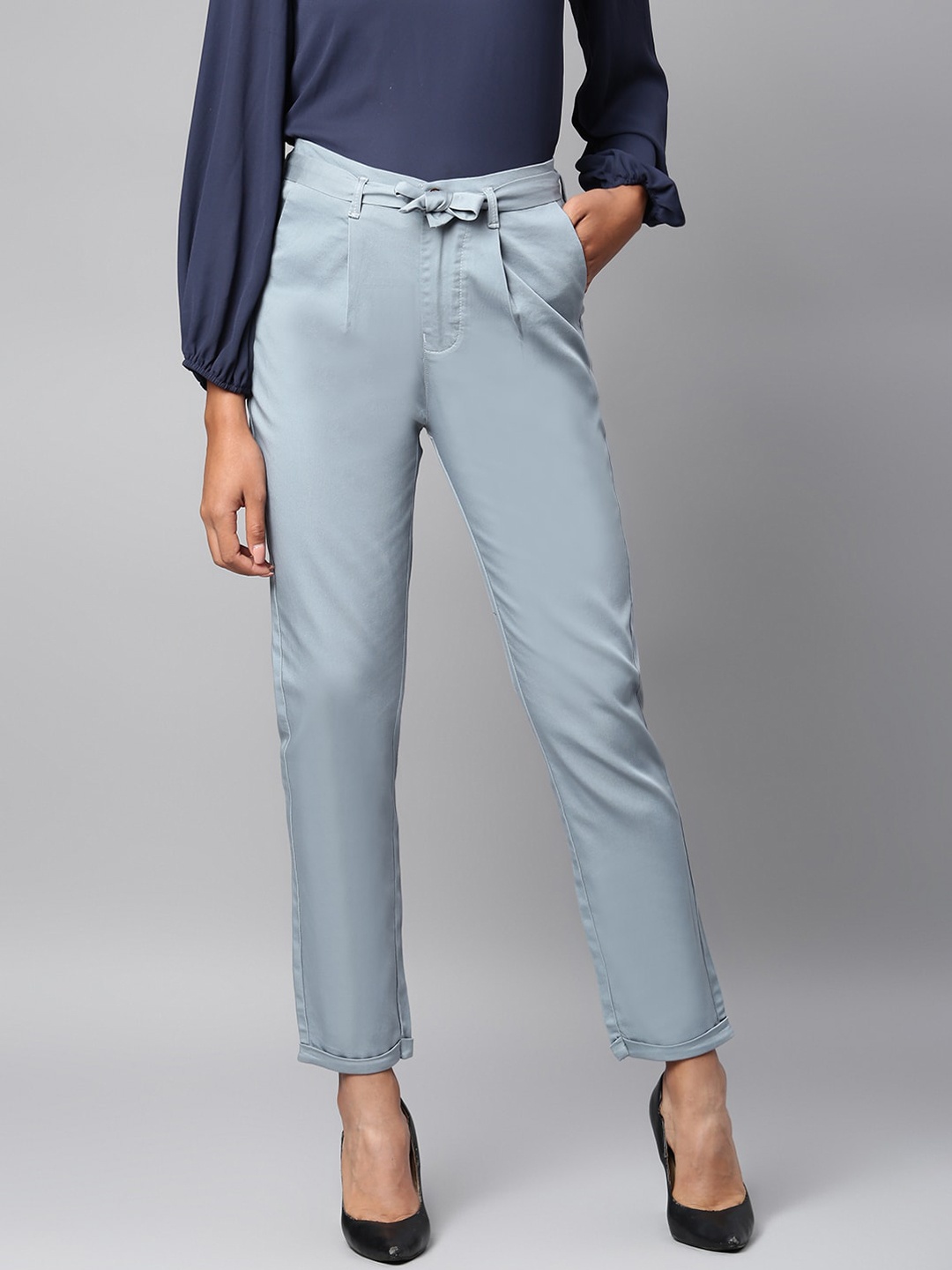 

Code 61 Women Blue Slim Fit High-Rise Trousers