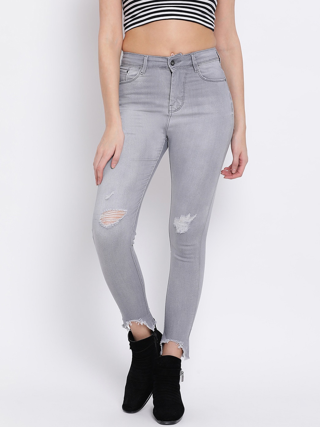 

Code 61 Women Grey Skinny Fit High-Rise Stretchable Jeans