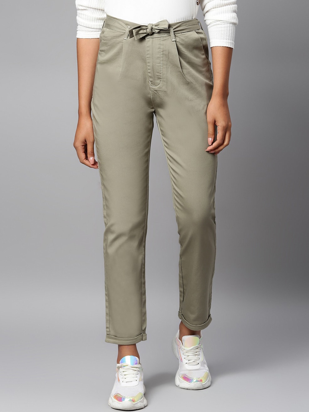 

Code 61 Women Khaki Slim Fit High-Rise Chinos Trousers