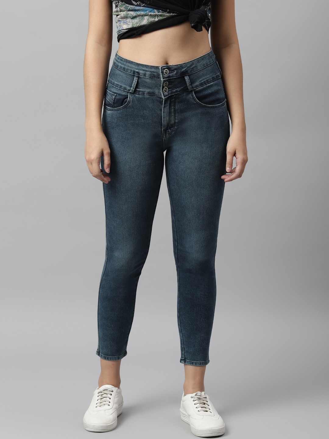 

Code 61 Women Navy Blue Skinny Fit High-Rise Light Fade Stretchable Jeans