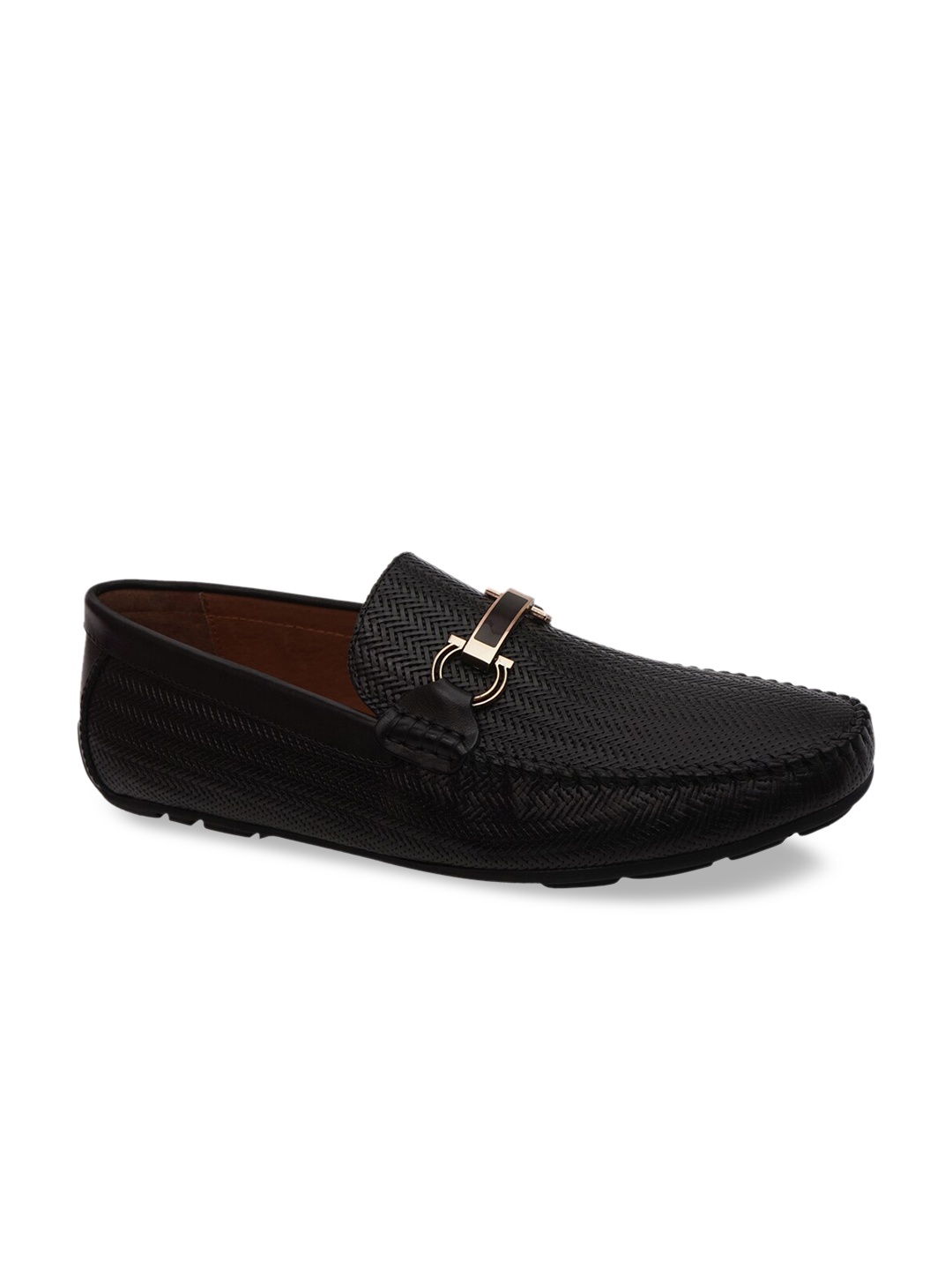 

Cobblerz Men Black Textured Leather Horsebit Loafers