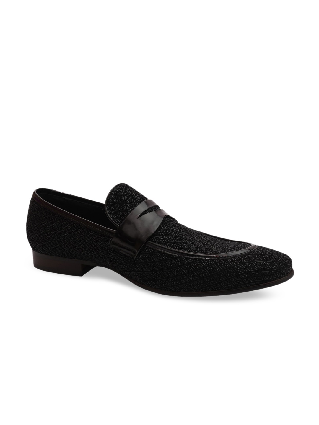

Cobblerz Men Black Woven Design Patent Leather Loafers