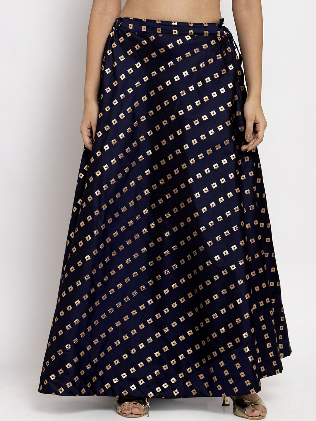 

Clora Creation Women Navy Blue Self Design Flared Taffeta Skirt