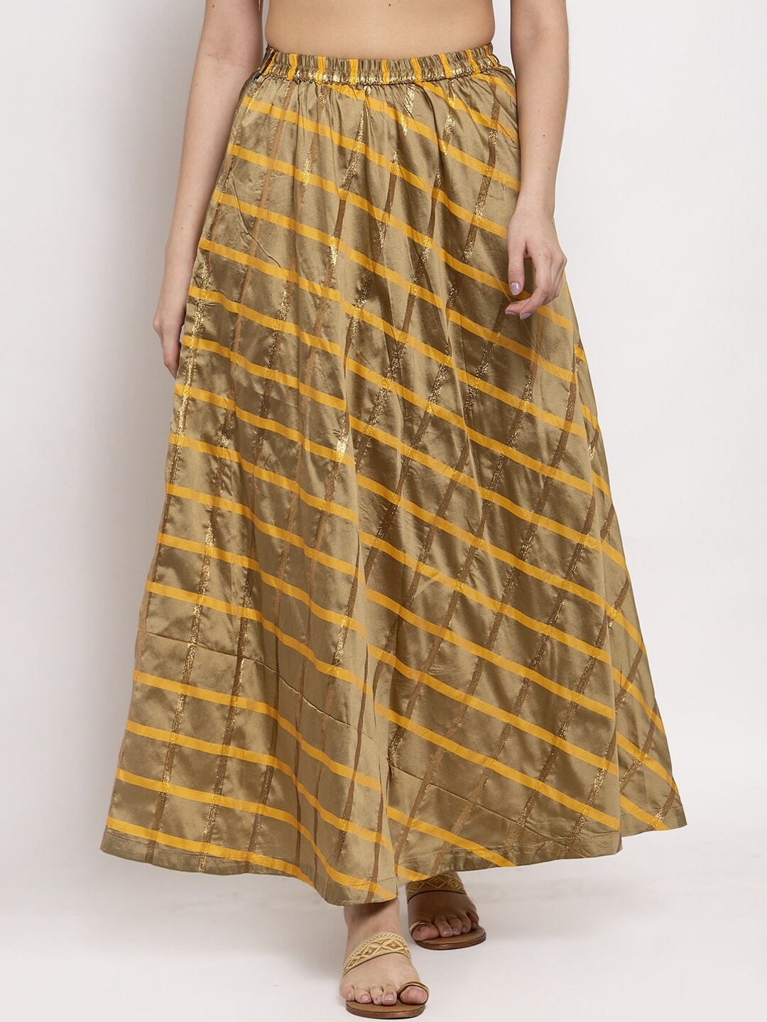 

Clora Creation Women Beige & Yellow Checked Flared Maxi Skirt