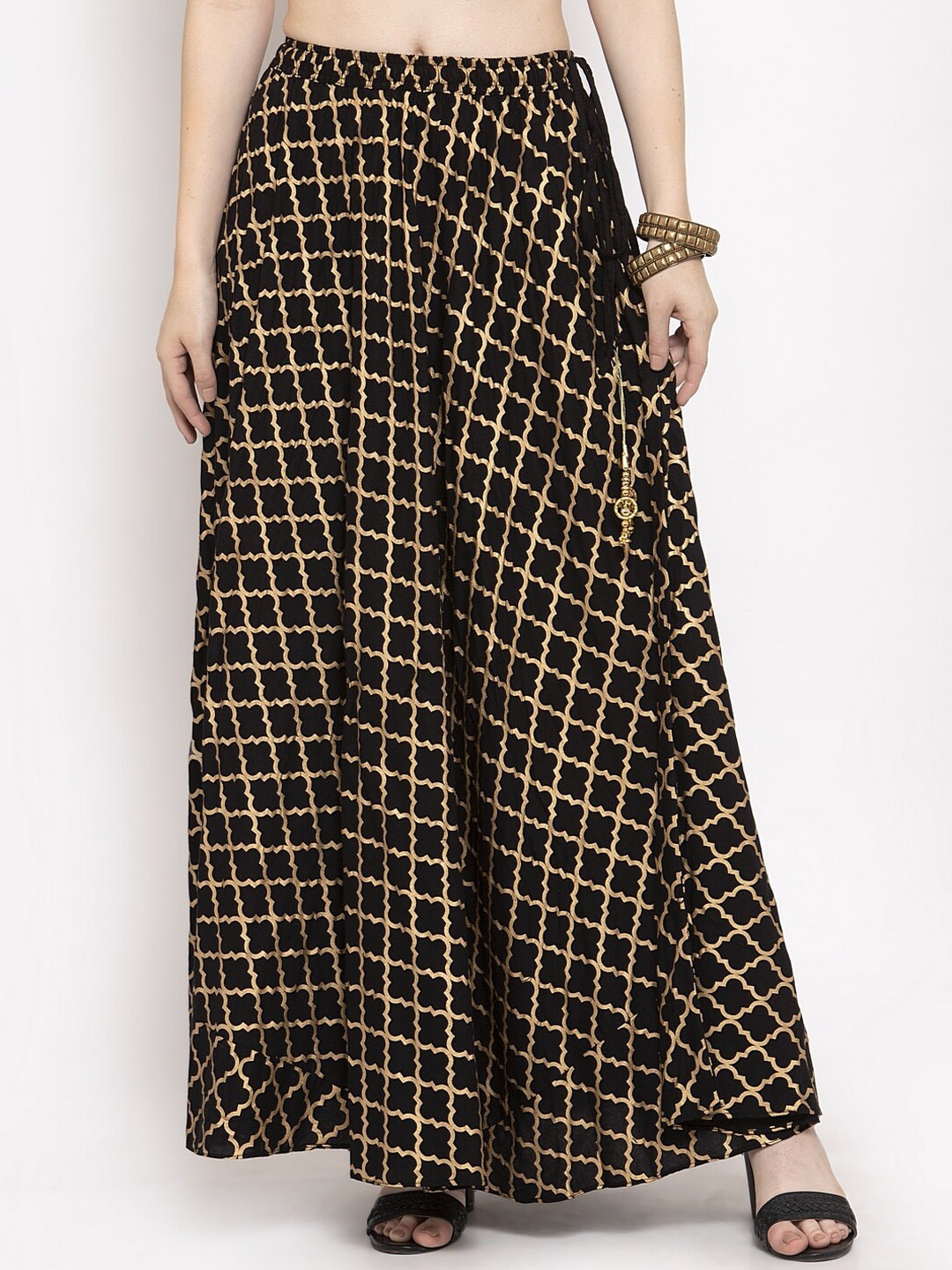 

Clora Creation Women Black Golden Checked Flared Skirt