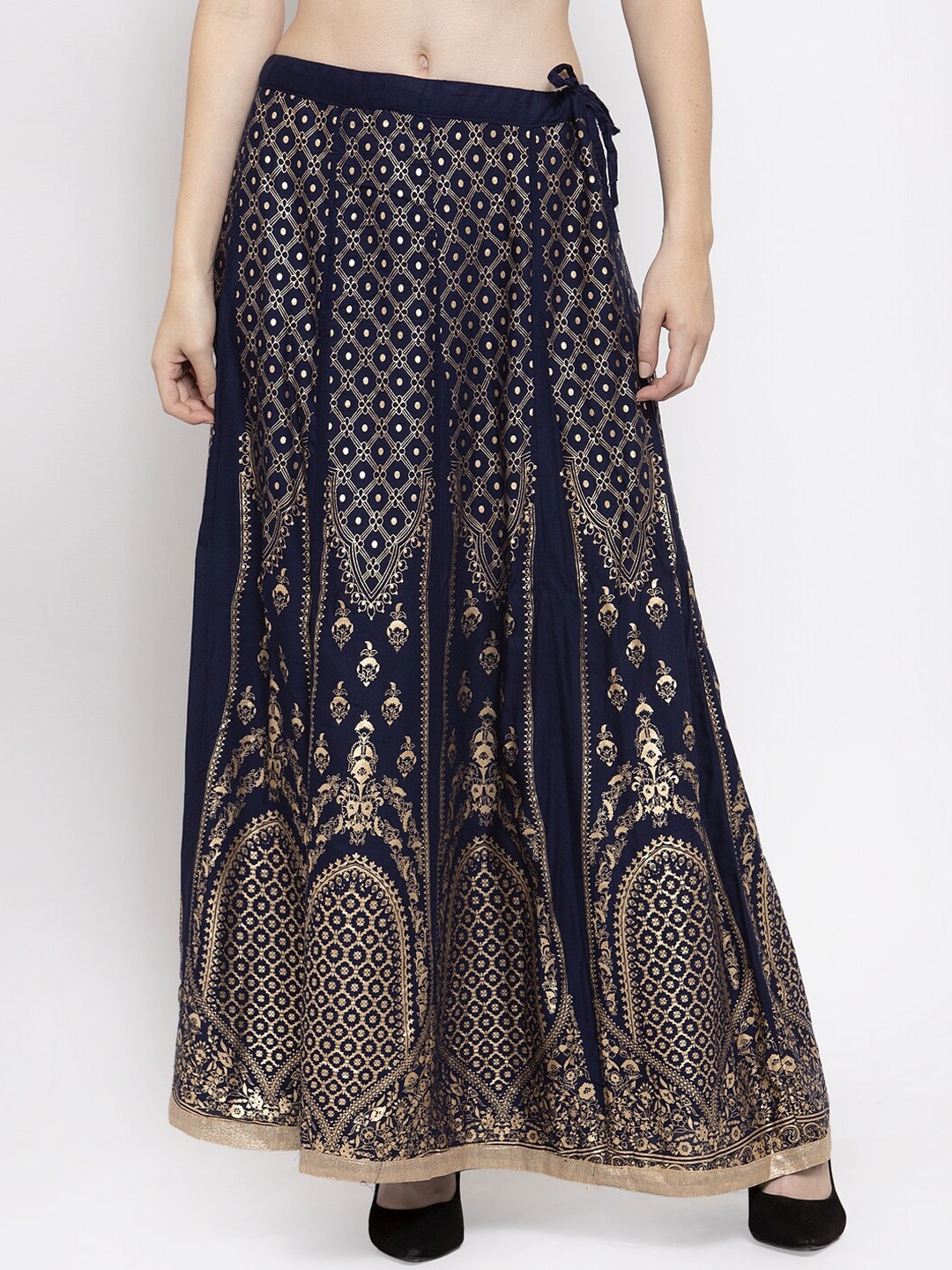 

Clora Creation Women Navy Blue & Gold-Coloured Printed Flared Maxi Skirt