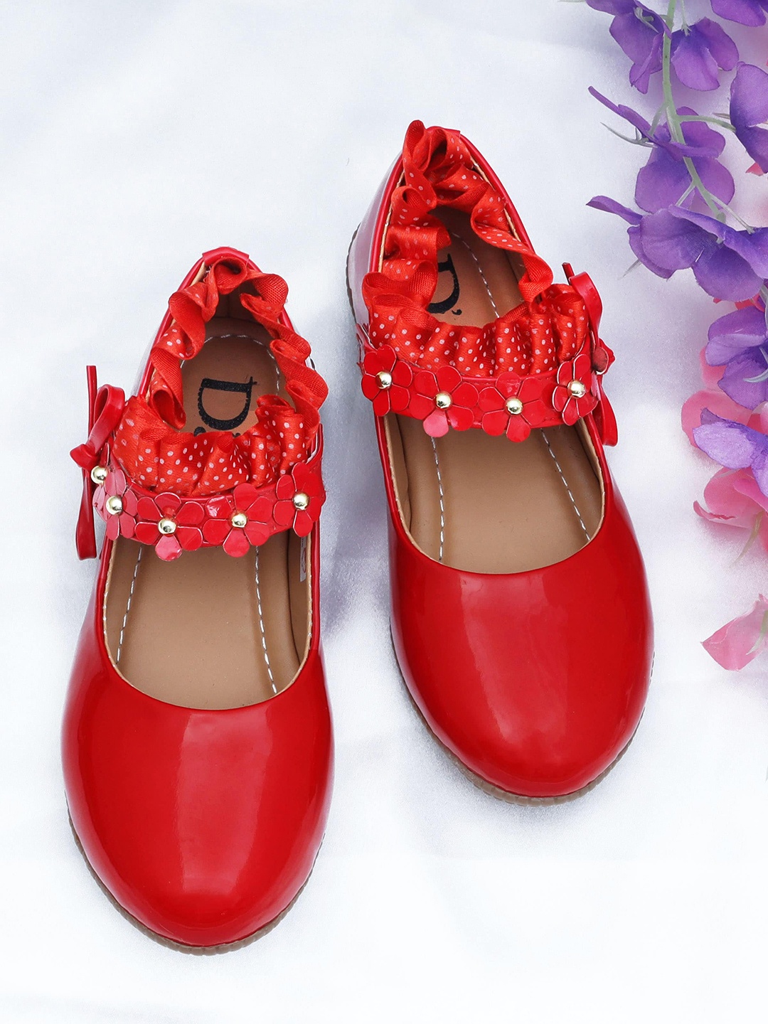 

DChica Girls Red Floral Party Ballerinas