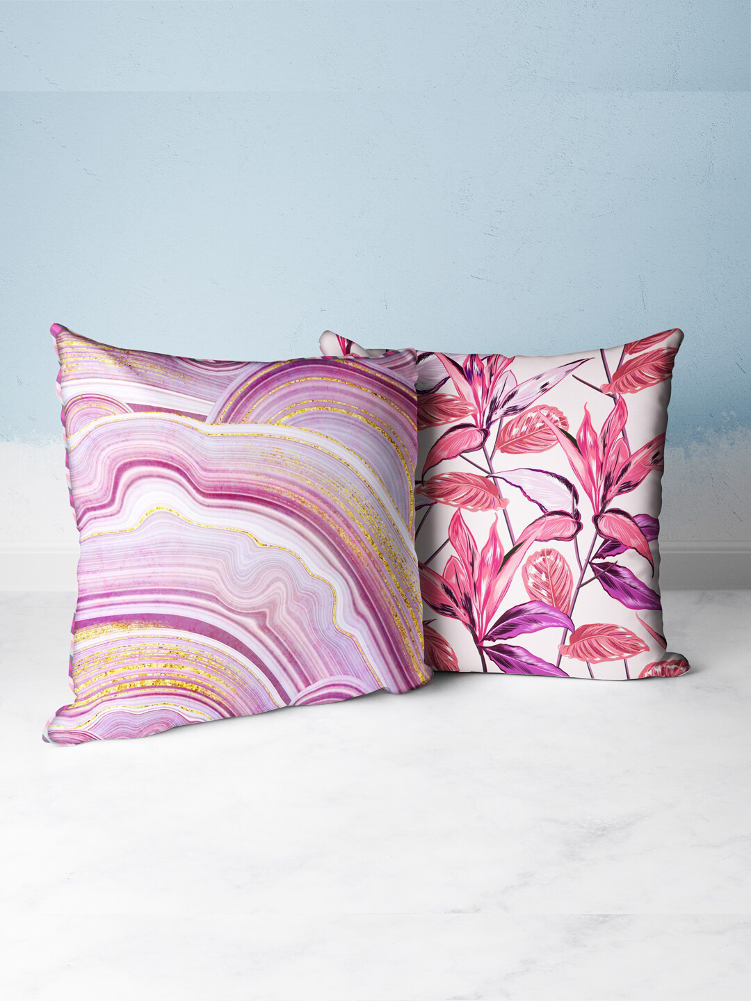 

BIANCA Red & White Set of 2 Floral Square Cushion Covers