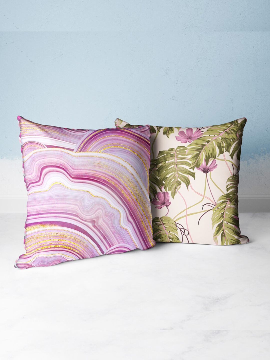 

BIANCA Purple & Pink Set of 2 Floral Square Cushion Covers